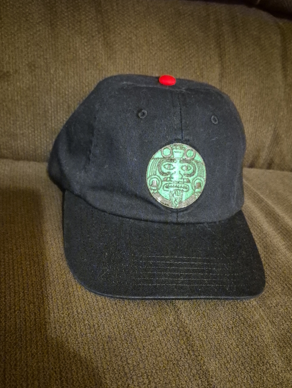Men's Black Cap with Green Aztec Patch